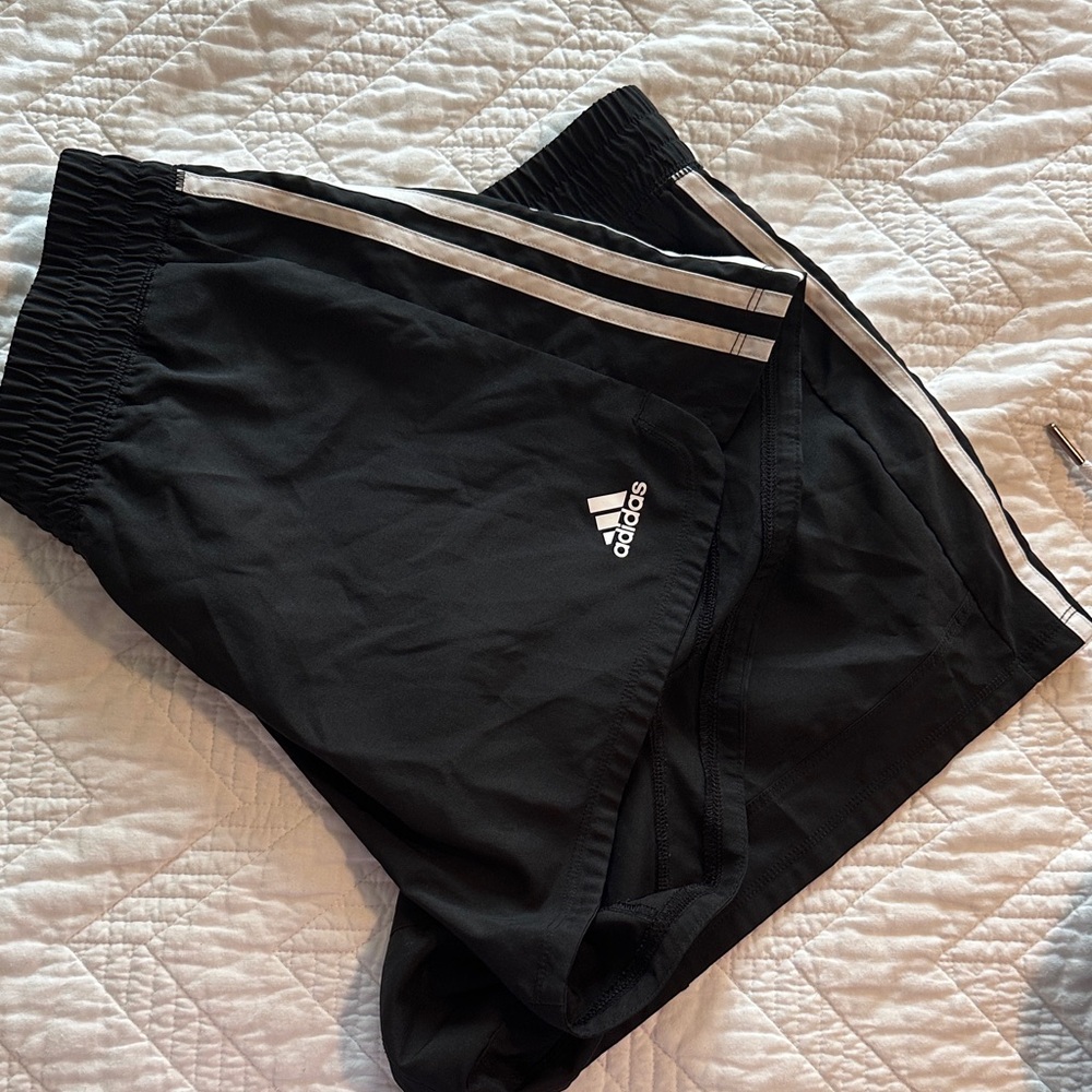 Adidas Women's Black Athletic Shorts with White Stripes